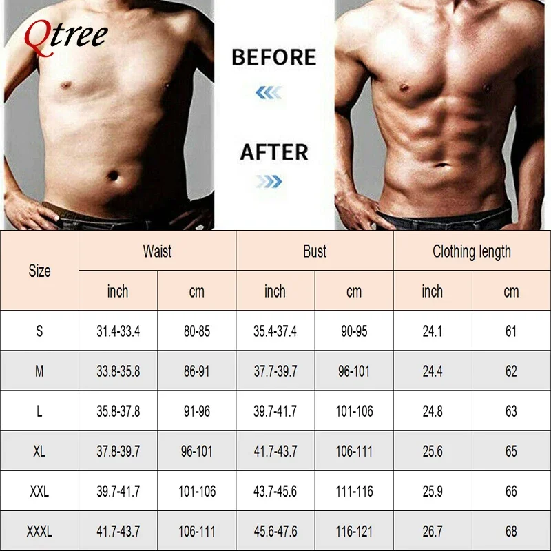 Qtree Men Compression Shirt for Slimming Sauna Sweat Body Shaper Tight Undershirt Tummy Control Girdle Weight Loss Waist Trainer