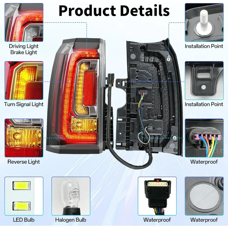 مجموعة مصابيح خلفية LED لموديلات GMC Yukon و Yukon XL SLE SLT 20152020 مصباح مكبح خلفي مع مصابيح متكاملة وأسلاك H