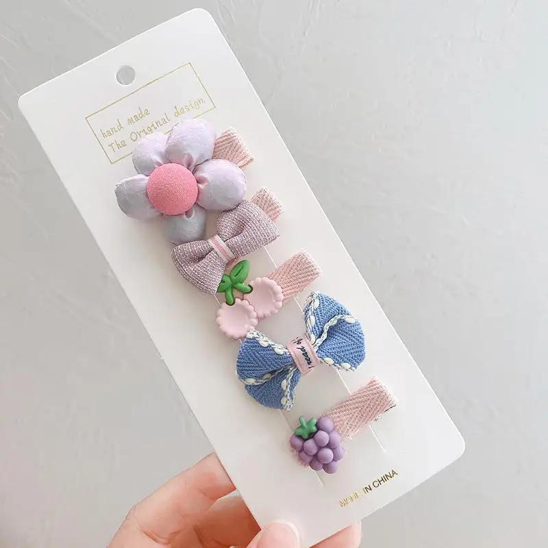 5pcs Cute Korean Version Baby Bows Hair Clips Flower Clip Sweet Children Hairpin Barrettes Baby Set of Hairpins Hair Accessories