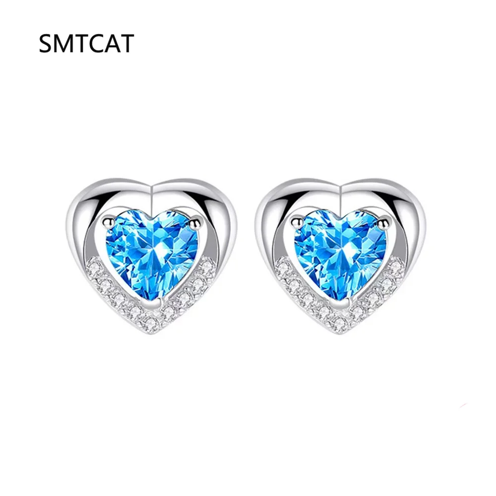

Heart Cut Natural Blue Topaz 925 Sterling Silver Romantic Heart Stud Earring for Women Fashion Gemstone Jewelry Boucle d'oreille