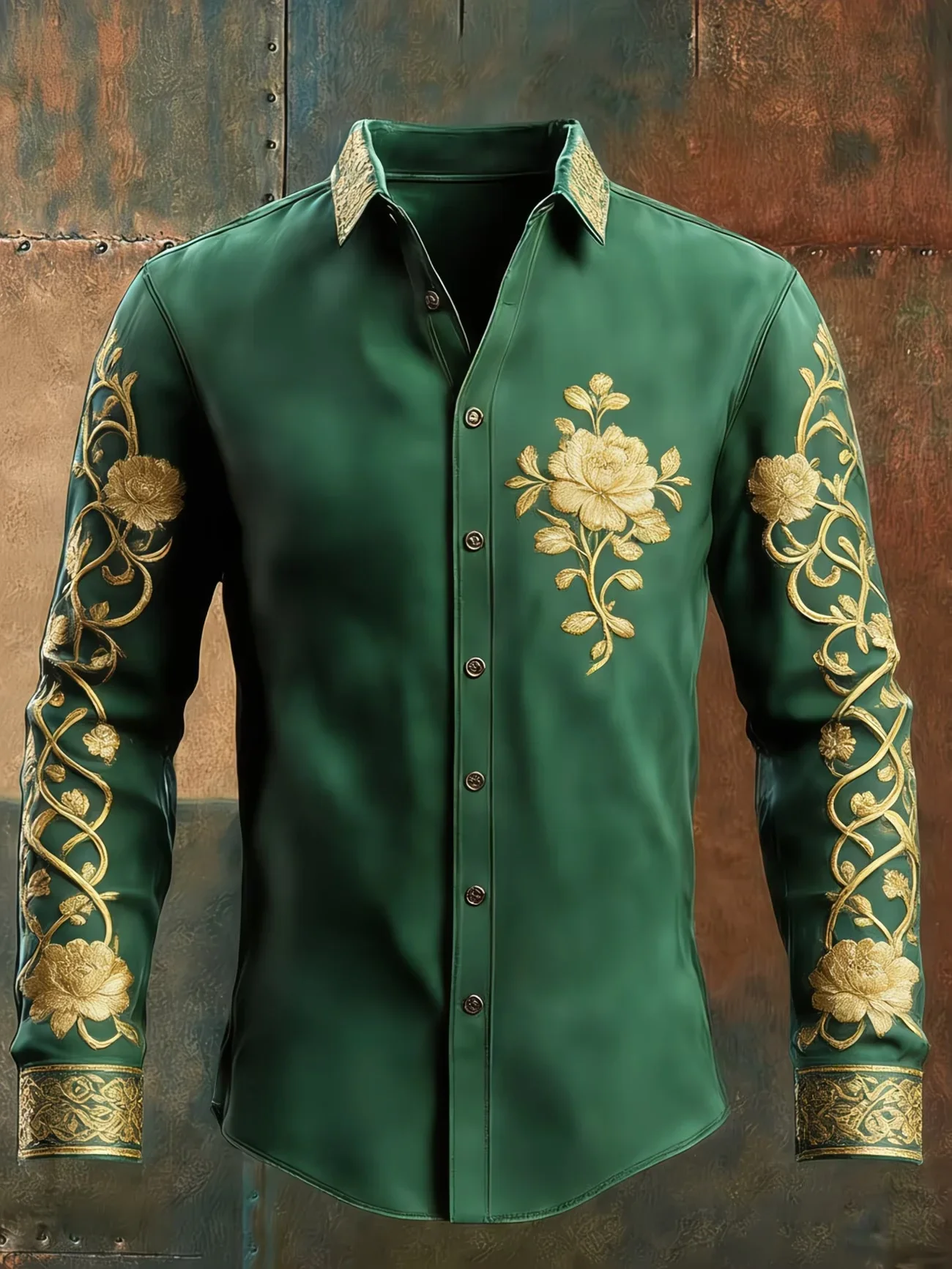 Men's 3D Printed Black and Blue Butterfly Vine Long Sleeve Collared Casual Shirt Top