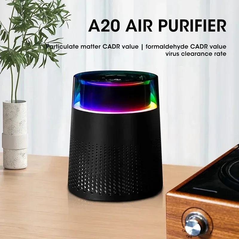 

Мини-очиститель воздуха HEPA для настольного компьютера, малошумное интеллектуальное удаление запаха с технологией отрицательных ионов для спальни, автомобиля и путешествий