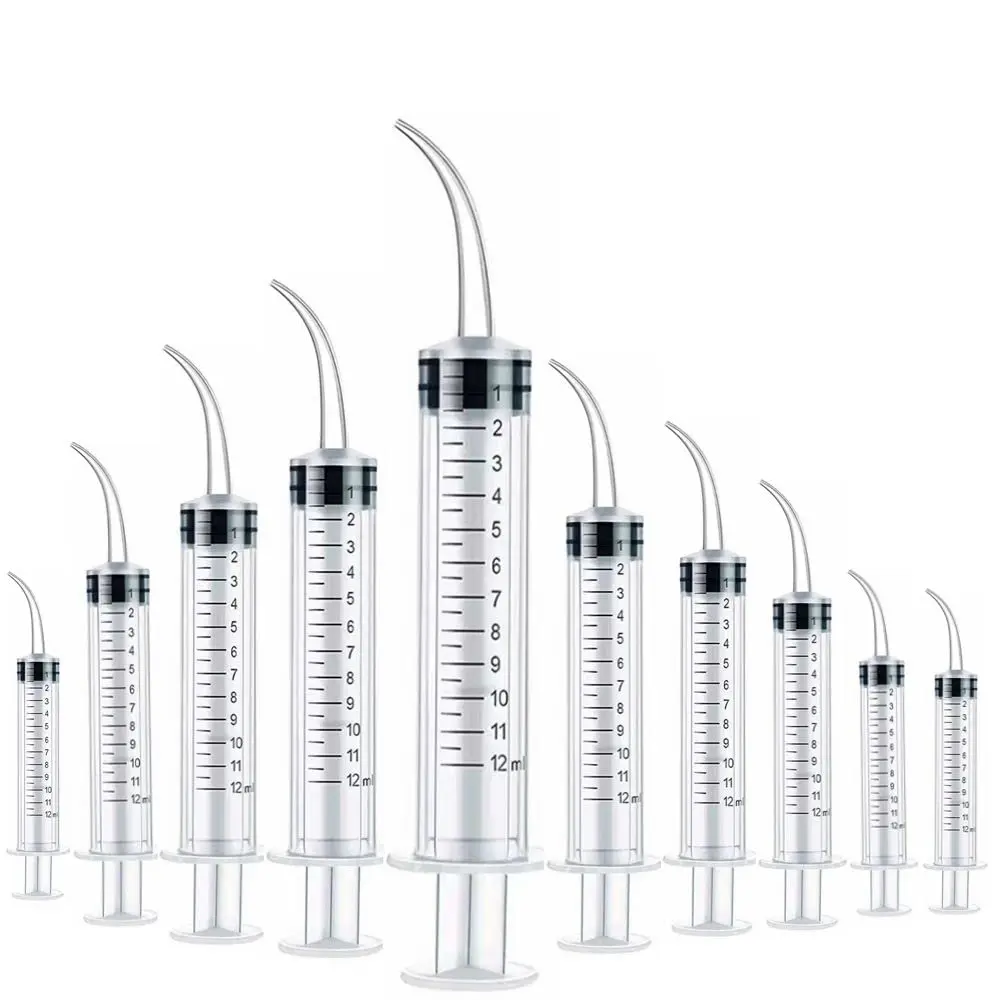 Wisdom Tooth Syringe, Flushing Dental Syringe with Measuring Scale and Curved Tip for Dental Care Fluid Oral Tonsil Sto