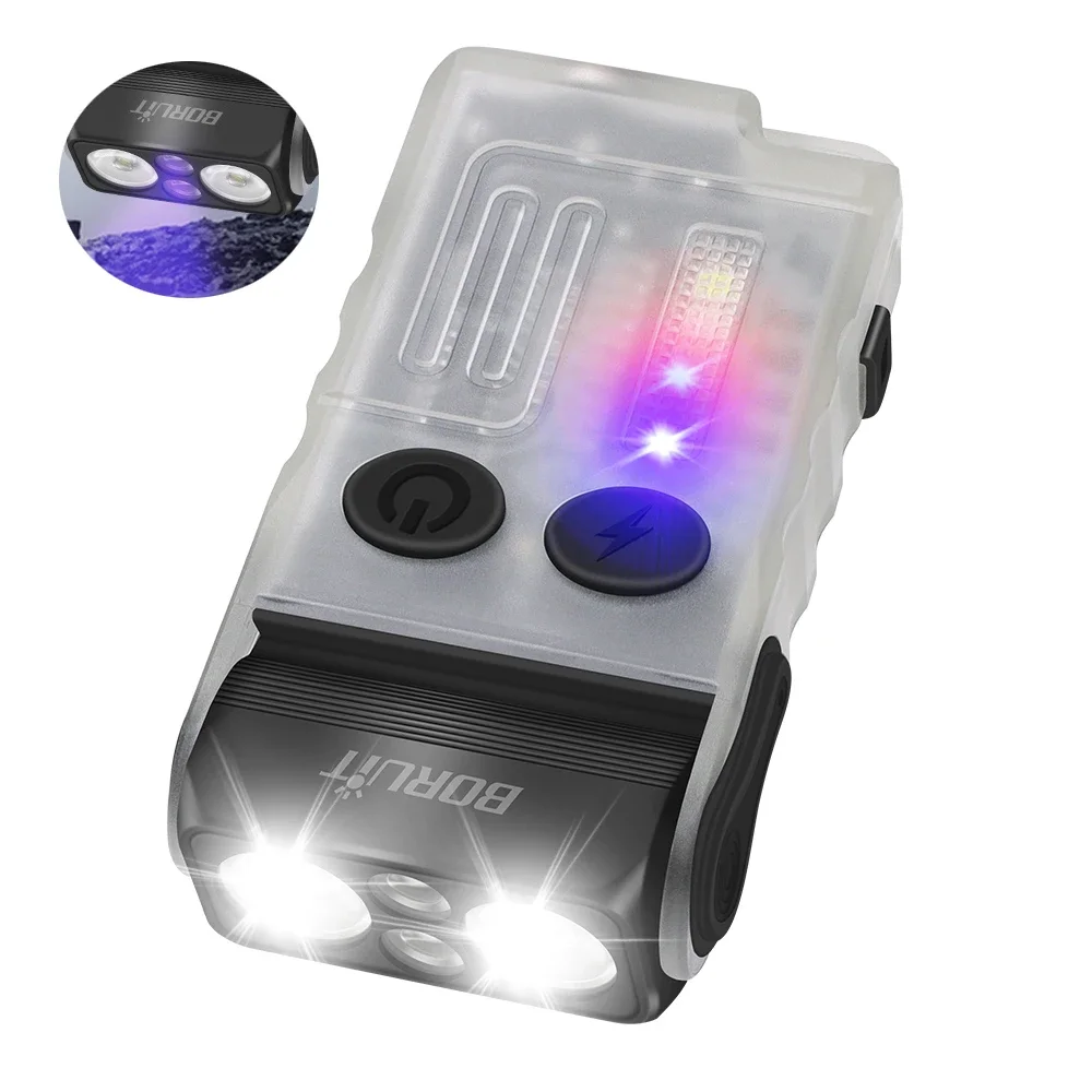 

V20-1 Keychain EDC LED UV Flashlight Type-C Rechargeable Torch Buzzer Work Light with Clip Magnet Camping Pocket Lantern