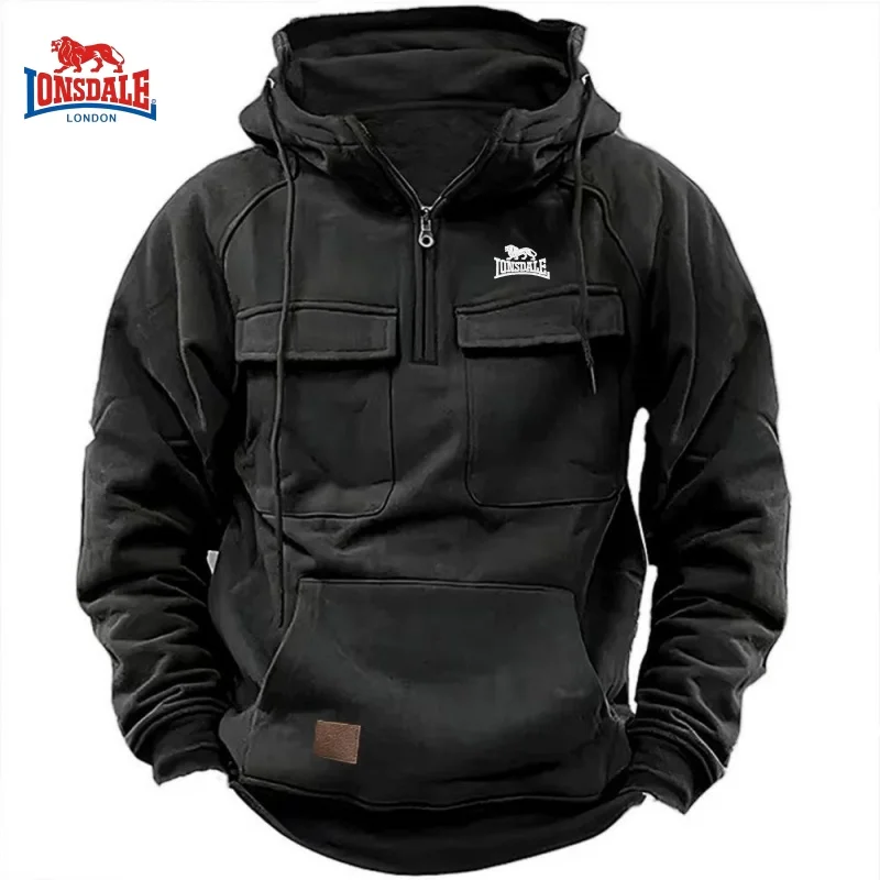 

LONSDALE Men's High Quality Multi Pocket Hoodie Coat Autumn/Winter Trendy Casual Sports Hoodie Top