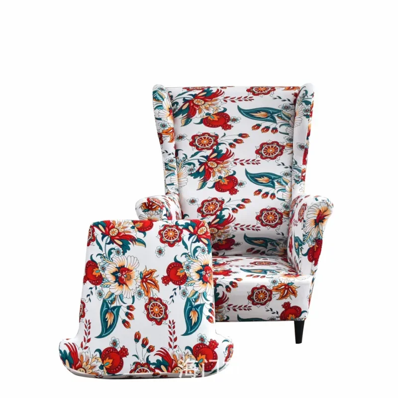 Stretch Wingback Armchair Cover 2pcs Printed Wing Chair Covers Spandex Fabric Sofa Slipcovers for Living Room Bedroom