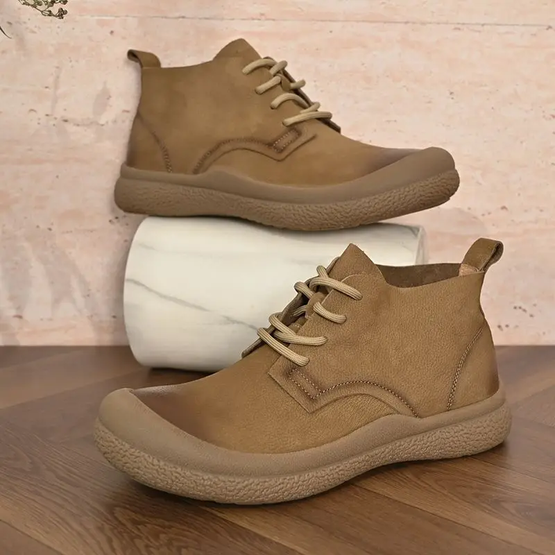 Botas de trabajo de cuero y ante LIHUAMAO, botas de estilo occidental, calzado informal para hombre, calzado para actividades al aire libre, botas de senderismo, para invierno.