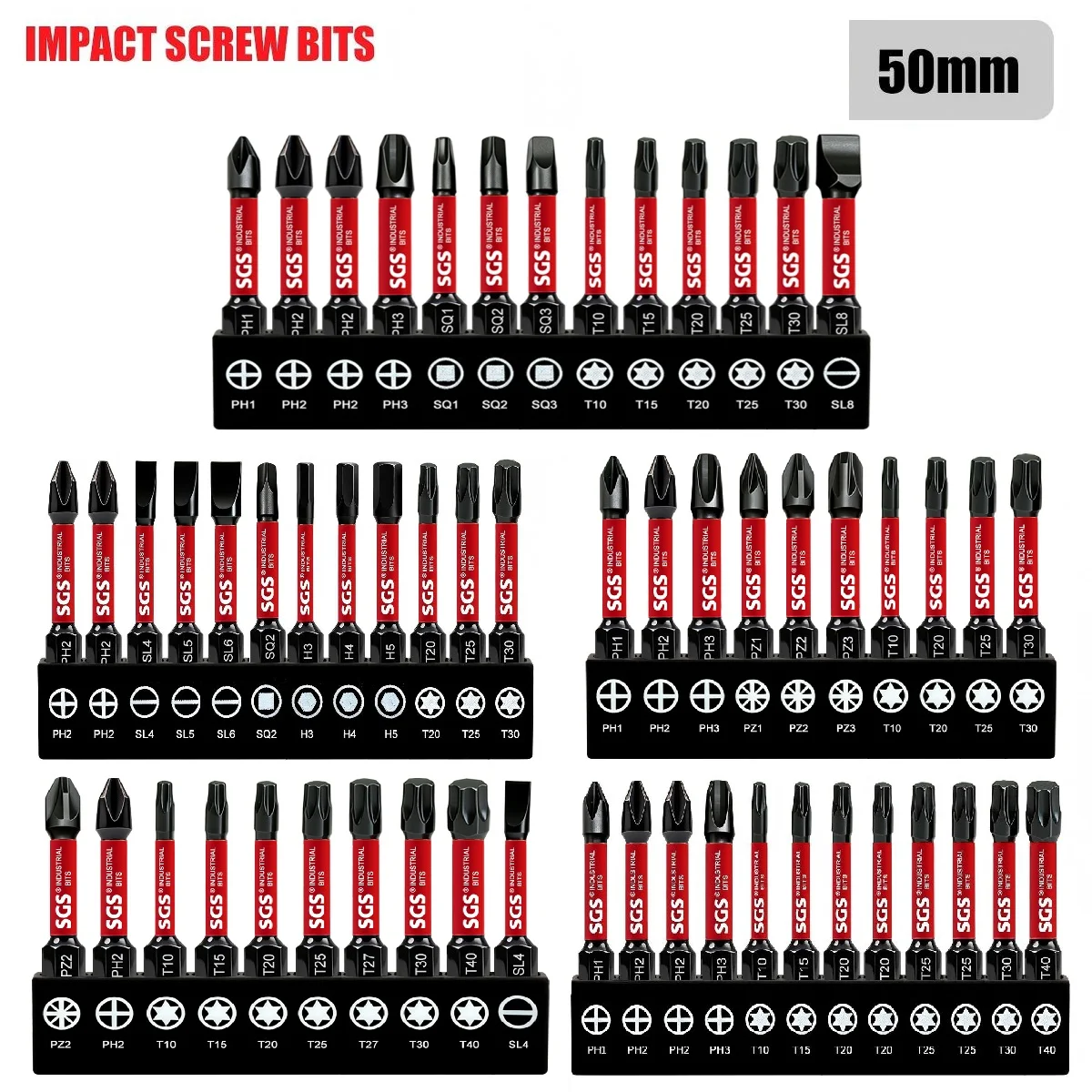 Wielofunkcyjny zestaw bitów do wkrętaka, Ph, Pz, Sq, Hex, Torx, Sl, uniwersalny zestaw bitów do wkrętaka udarowego o różnych specyfikacjach, 50 mm, bity magnetyczne, stal S2, uniwersalny trzpień sześciokątny 1/4 cala, kompatybilny z wiertarkami elektrycznymi, wkrętakami elektrycznymi i narzędziami ręcznymi, odpowiedni do majsterkowania w domu/napraw mechanicznych/instalacji urządzeń elektronicznych/montażu mebli.
