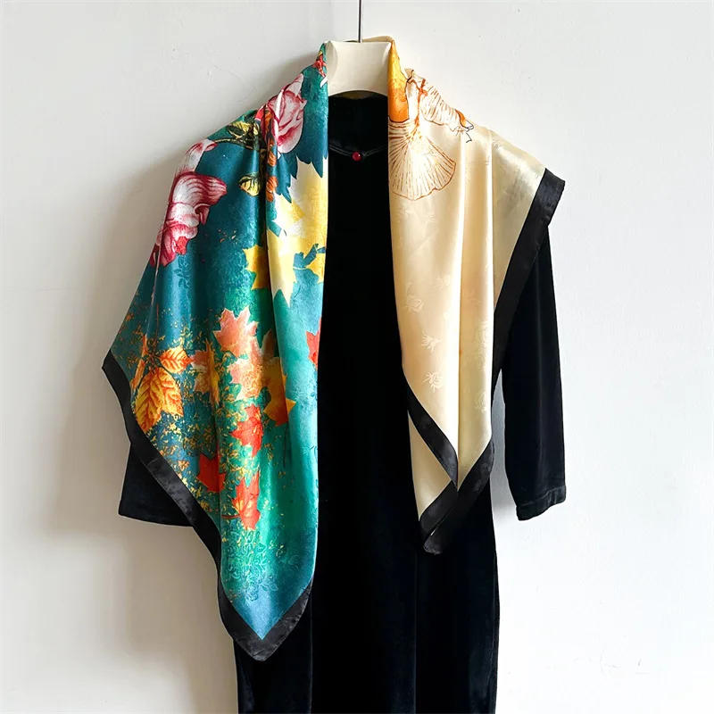 

Popular 90*90cm Silk Scarf Women Print Hair Neck Square Ladie Shawl Bandanna Muslim Hijab Handkerchief Foulard Female Sun Screen