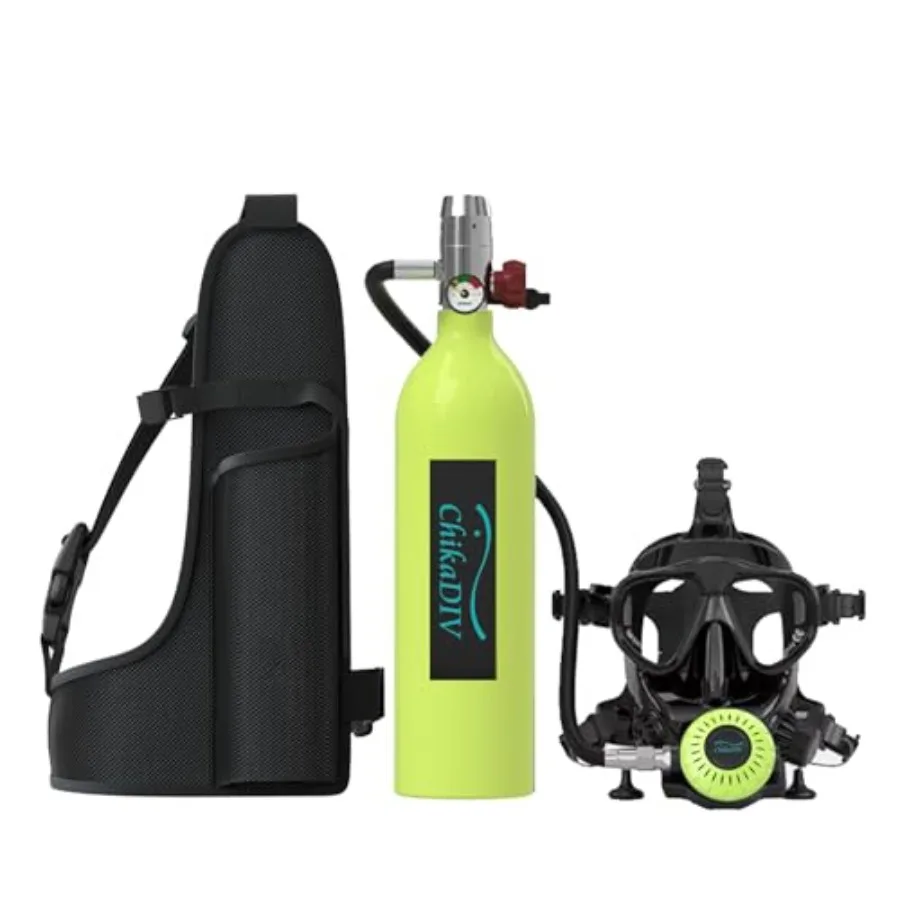 

Snorkeling scuba diving mask: 180 panoramic full face design, silicone material, black color, integrated 1L portable mini lung