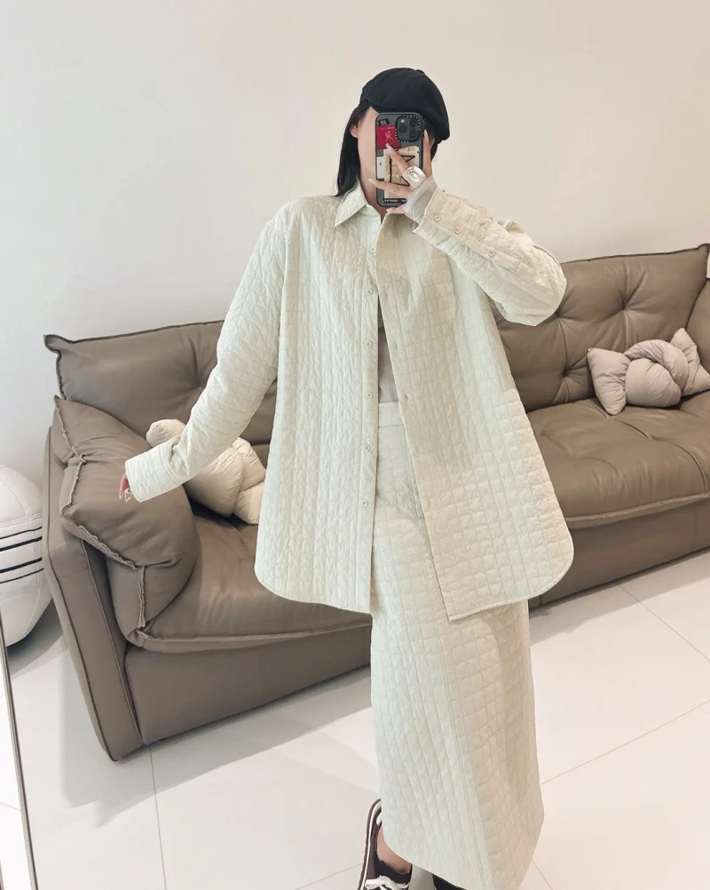 2024 Autumn New Women's Cotton Robe, Fashionable and Simple, Japanese Collar, Diamond Grid Pattern Coat