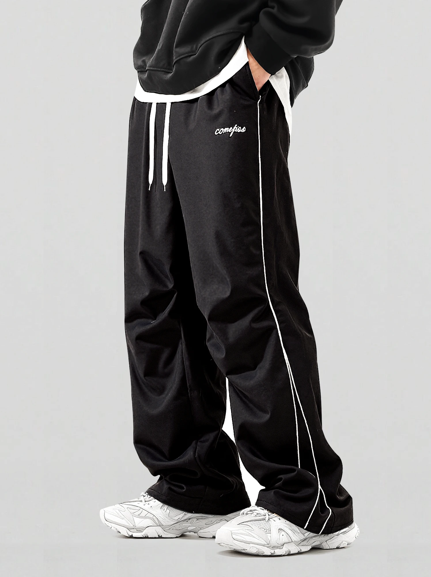 

Мужские повседневные брюки с буквенным узором и контрастной окантовкой на талии на шнуровке