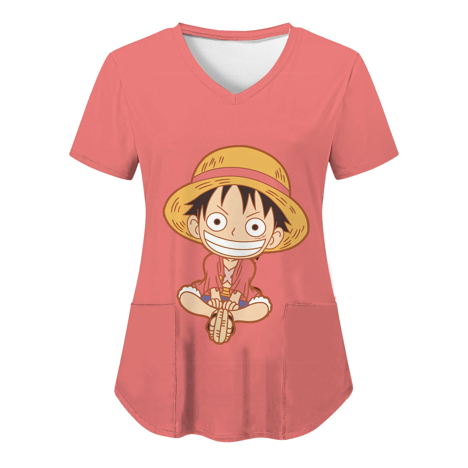 T-shirts Top Women 2024 One Piece Zevity Summer Tops Pocket Cartoon Hospital Harajuku V Neck Woman Clothes Graphic Womens Pocket