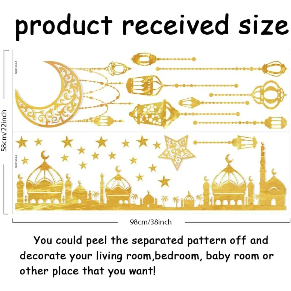 EDI Mubarak Wall Stickers Ramadan Moon Star Wall Peel and Stick Wall Art Decals for Living Room Door Window Decoration