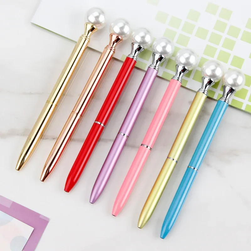 24PCS Fashion Pearl-Decorated Pen Metal Ballpoint Pen Korean-Style Office Stationery Queen Truncheon Rotating Gift Pen