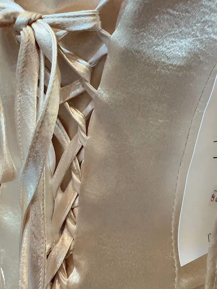 REDDACHiC シンプルなゴールドサテンパーティードレス女性光沢のあるスカーフネックレースアップマキシロングコルセットイブニングドレスロイヤルスタイルフォーマル服