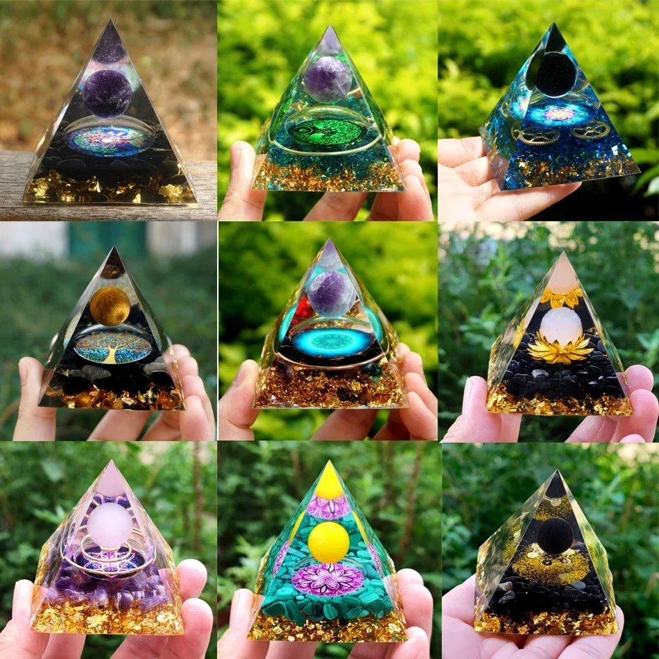 Orgonite Pyramid Healing Crystals Energy Generator Amethyst natural stone pendulum Reiki Chakra Meditation Tool room Decorations