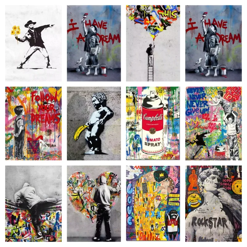 Pop Street Graffiti Art Canvas Paintings The Kiss ,life Is Short,chill The Out Banksy Wall Art Posters Picture for Home Decor