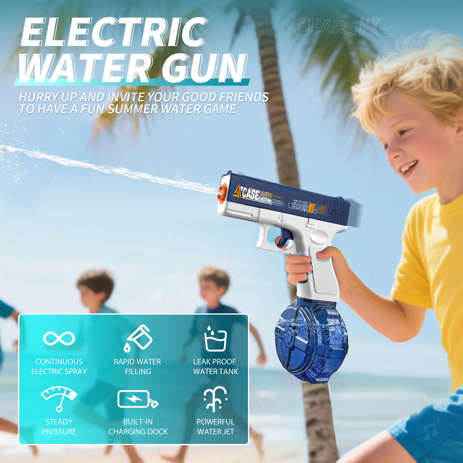 Pistolet à eau électrique Glock, gicleur automatique avec pistolet pistolet réaliste muselière flamme été plage extérieure piscine fête jouet