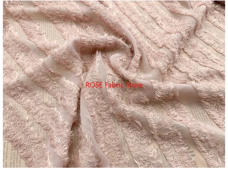 Retro striped tassel jacquard chiffon for Blouse, Spring Dress, Vacation Party dress, Dance Dress