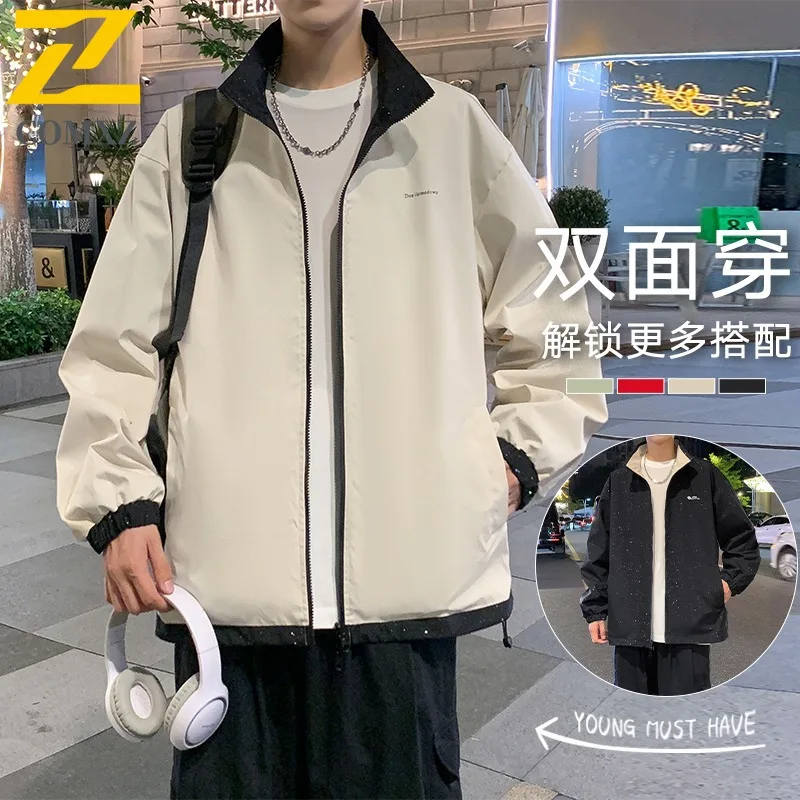 

COMXZ 2025, новинка осени, мужская двусторонняя куртка в американском стиле с индивидуальным принтом, водонепроницаемая ветрозащитная спортивная тактическая куртка с отложным воротником