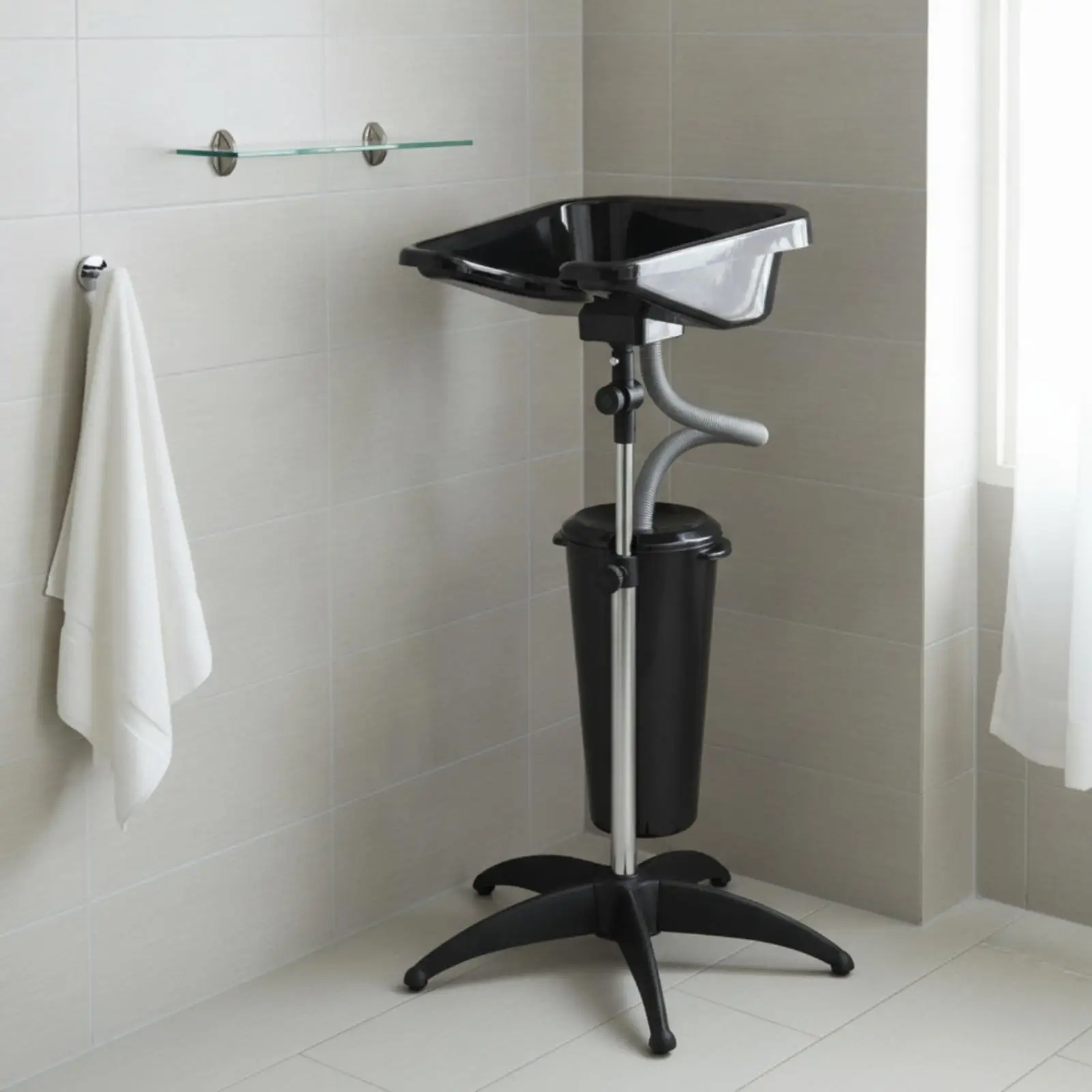 Mobile Hair Washing Basin Adjustable Salon Sink Stand with Ergonomic Bowl for Hairdresser Portable Shampoo Tray