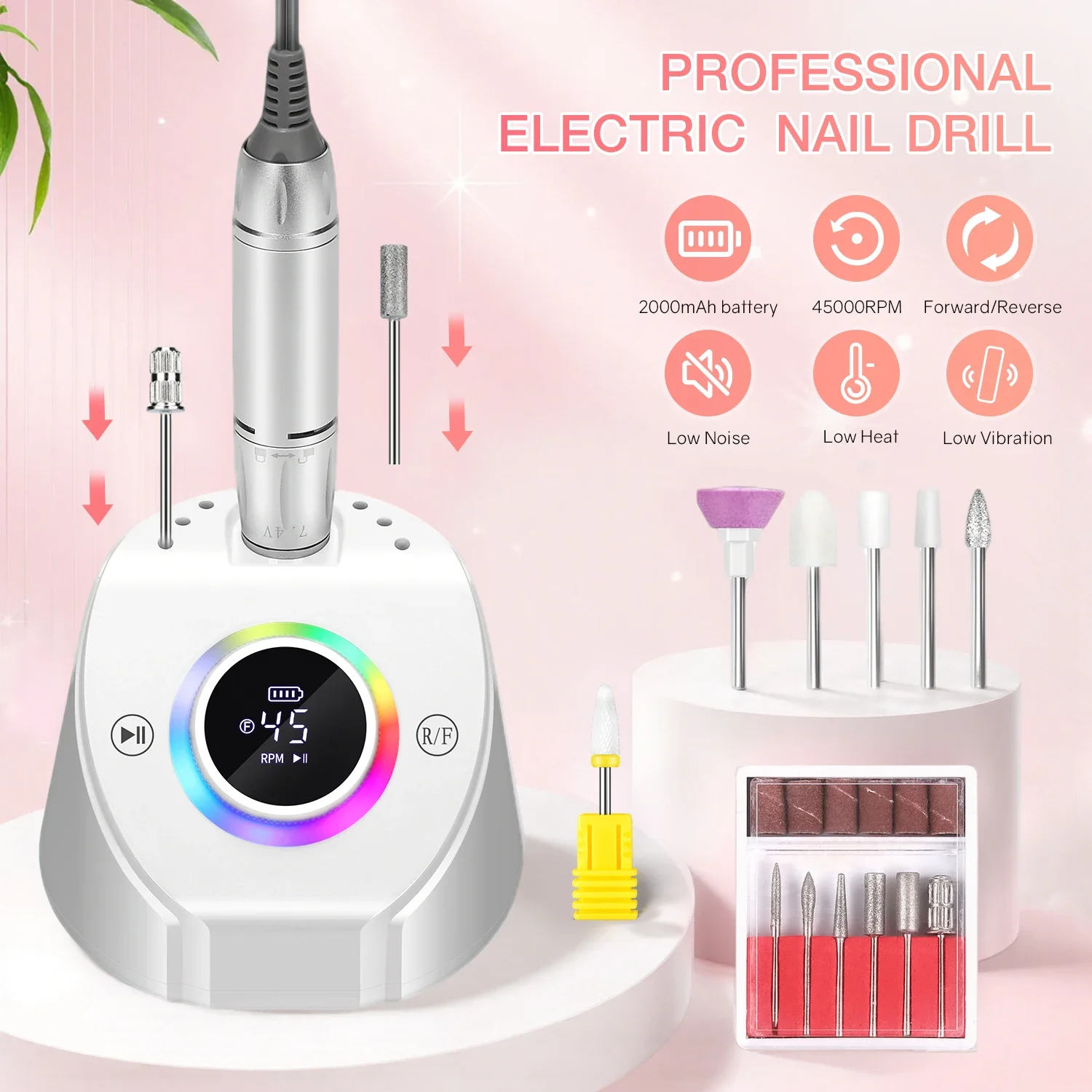 DianaBeauty 45000 tr/min perceuse à ongles Rechargeable polisseuse à ongles de bureau avec 12 forets lime électrique outils de Salon de manucure