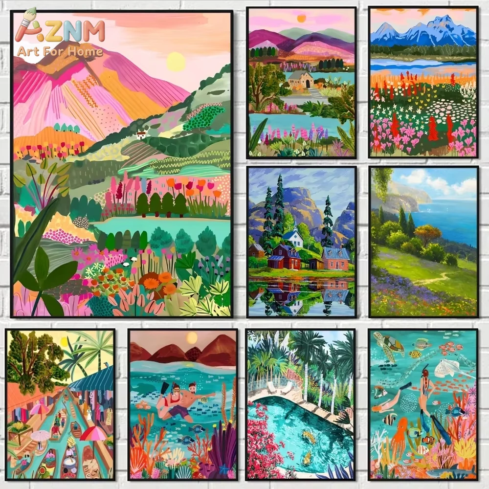 

1pc New Zealand Blue Pools Lake Painting Calligraphy Pictures Room Home Bedroom Interior Wall Decoration Canvas Poster Art