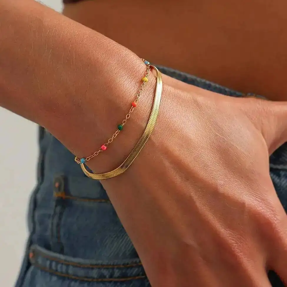 SHIXIN 2026 New Colorful Beaded Chain Bracelet Women Summer Luxury Gold Color Stainless Steel Bangles Wedding Aesthetic Jewelry
