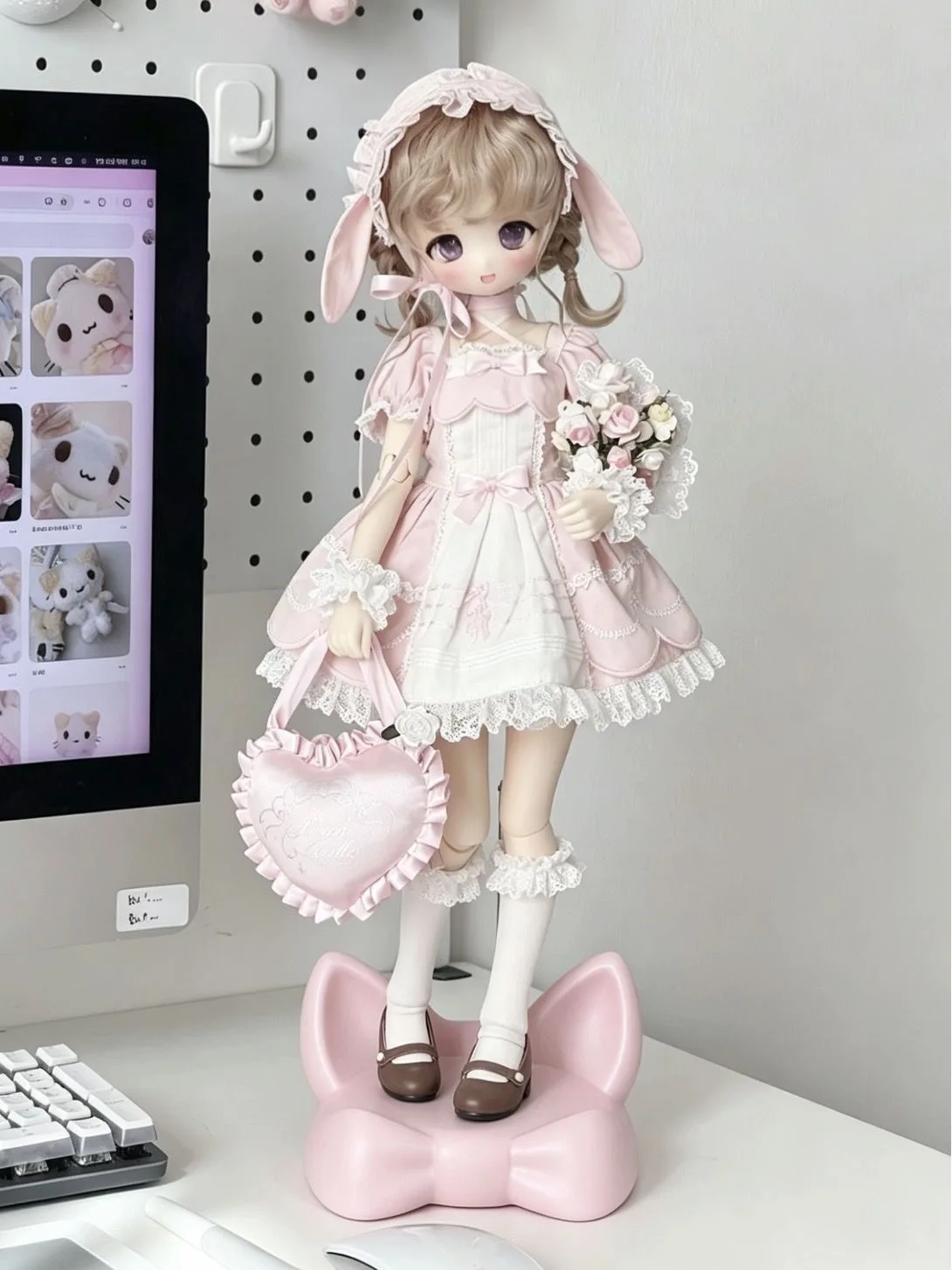 1/6 1/8 BJD Doll Display Cute Cat-Ear Bow 3D Printed Base Doll Support Stand Auxiliary Standing Holder For 30cm BJD Doll OB11