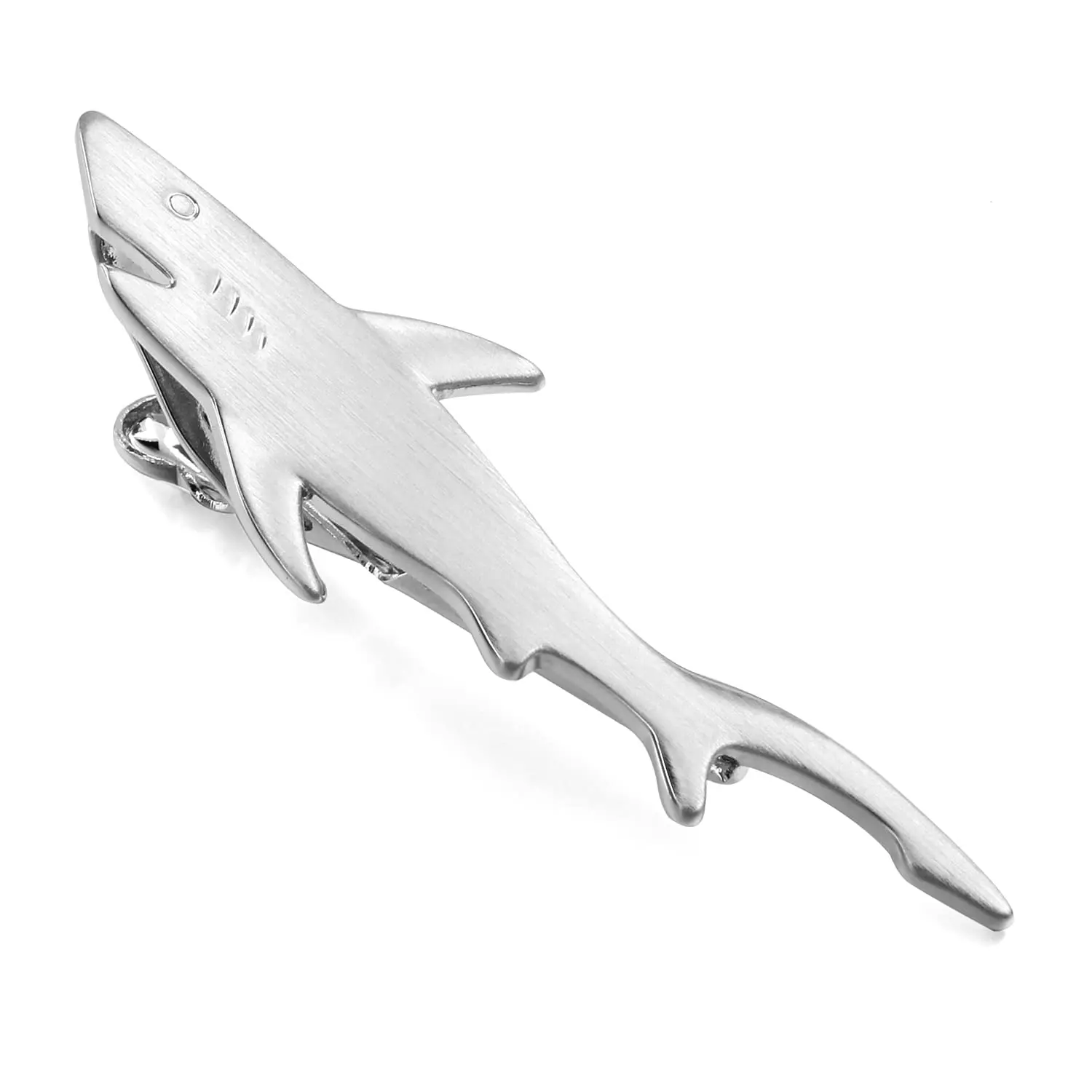 Shark Shape Tie Clip 2.44 Inch Brushed Silver Solid Brass Novelty Marine Animal Necktie Bar Clip Gift for Diving Ocean Lover