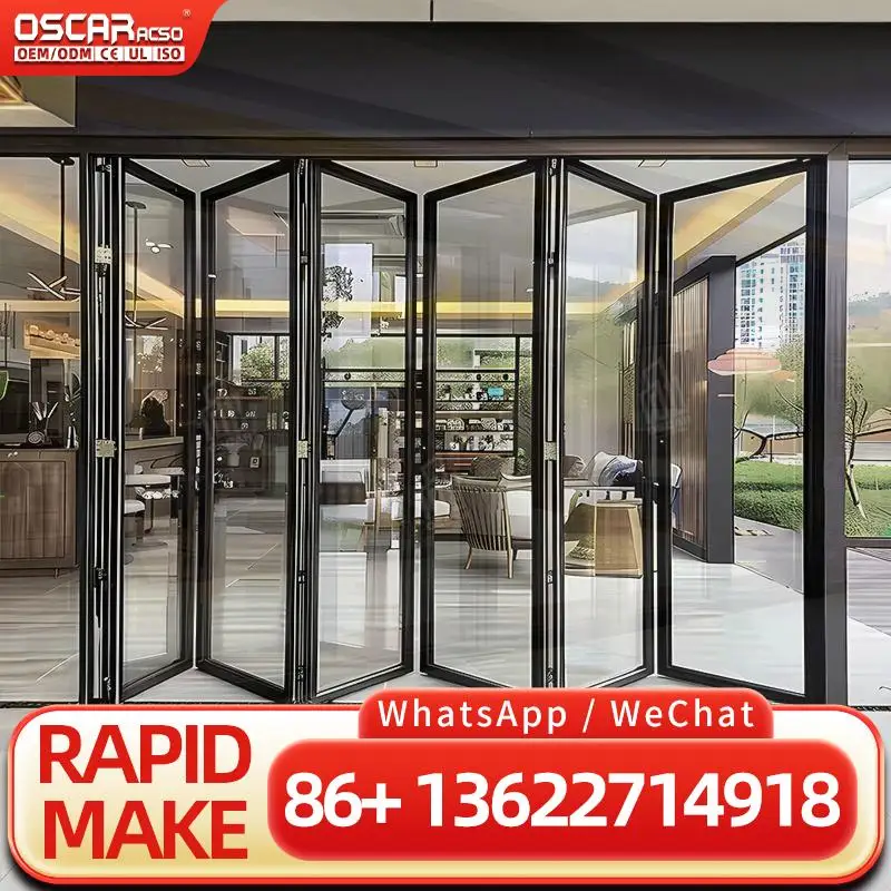 باب ألومنيوم عازل للحرارة من الزجاج الأسود قابل للطي على الطراز الصيني لفندق الفيلا باب قابل للطي قابل للفتح