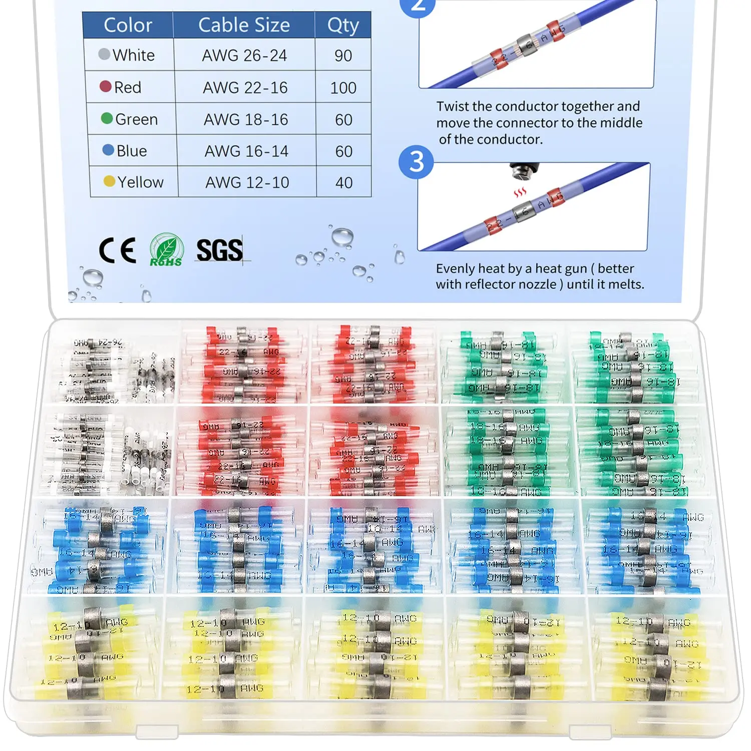 

350 Pcs Solder Seal Wire Connectors Heat Shrink Butt Connectors Kit Marine Waterproof Wiring Electrical Cable Splice Terminals