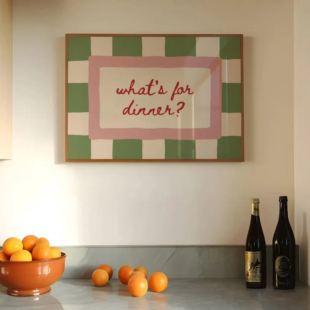 1pc Unframed What’s For Dinner Bold Funky Kitchen Canvas Poster Trendy Quirky Funny Quote Wall Art Print Green Pink Horizontal