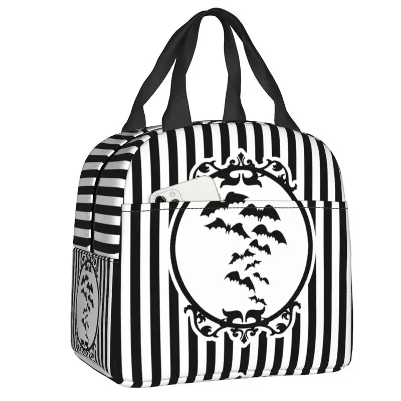 Goth Halloween Bats Insulated Lunch Bag for Work School Gothic Thermal Cooler  Box Women Children Food Container Tote Bags