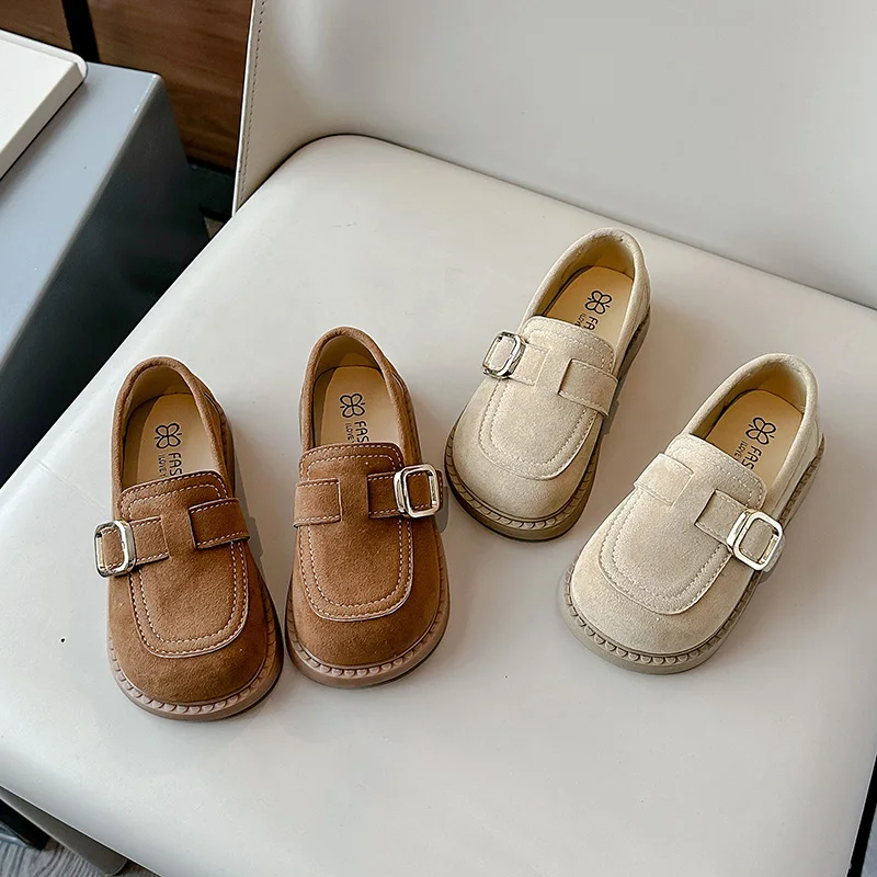 Fashion Kids Leather Shoes Simple Solid Color Girls Causal Children Shoes Retro Moccasins Princess Flat Shoes Versatile Non-slip
