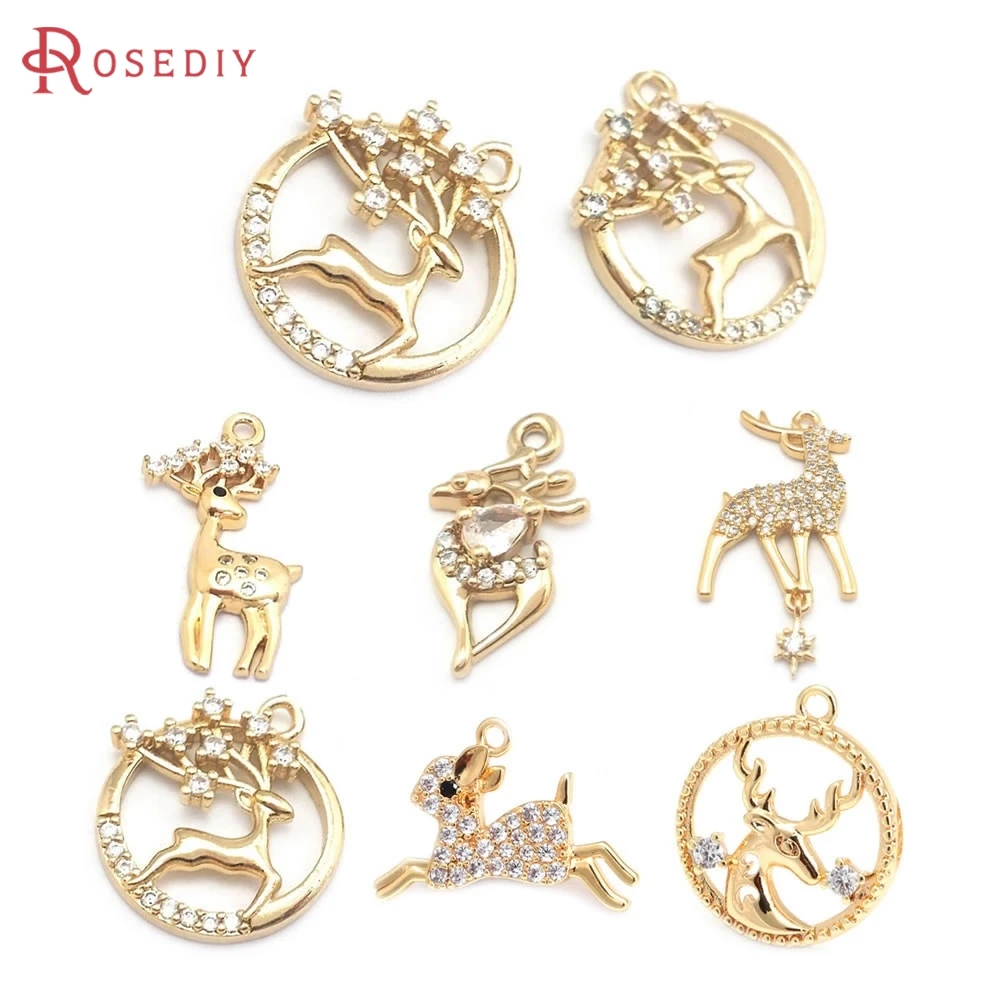 

18K Gold Color Brass Deer Charms Pendants High Quality Necklace Earrings Diy Jewelry Accessories
