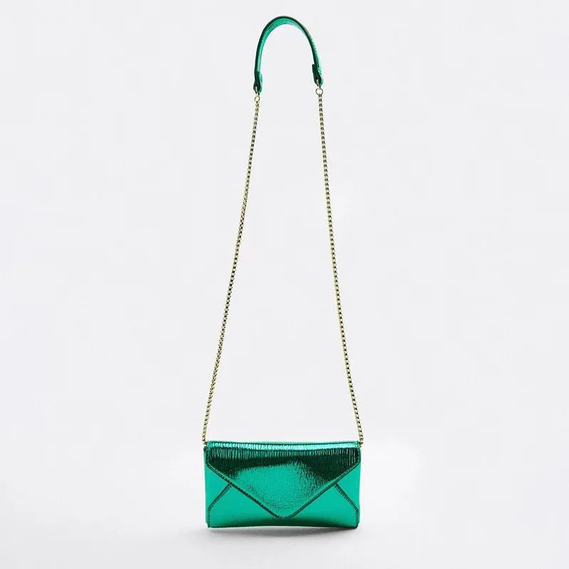 

Z Bright Color Chain Party Shoulder Crossbody Bags Envelope Crocodile Pattern Green Clutch Bag Shiney Messenger Evening Purses