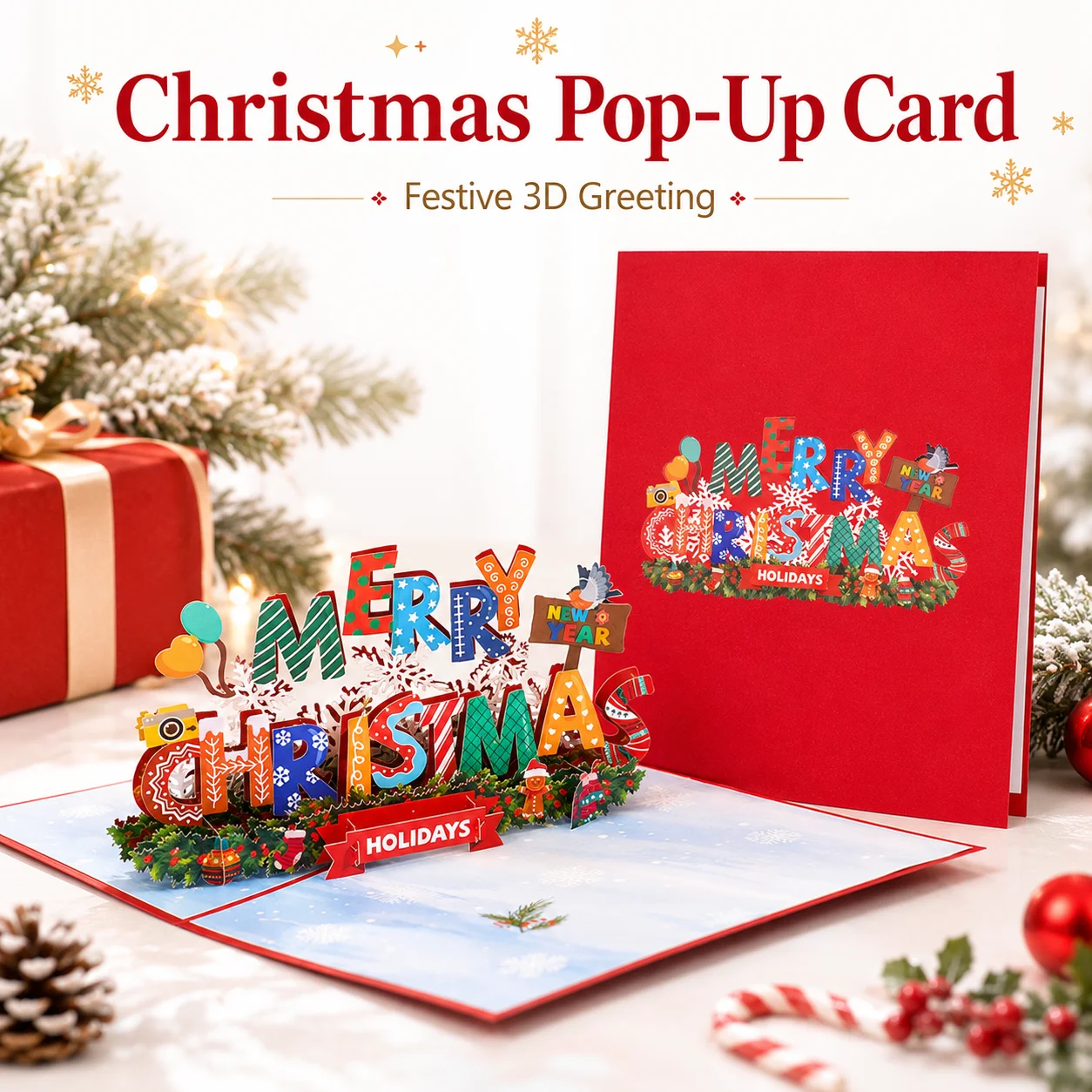 2027 New 3D Pop Up Christmas Cards Bulk Set, Holiday Greeting Card with Surprise Inside, Perfect Gift Giving for Christmas