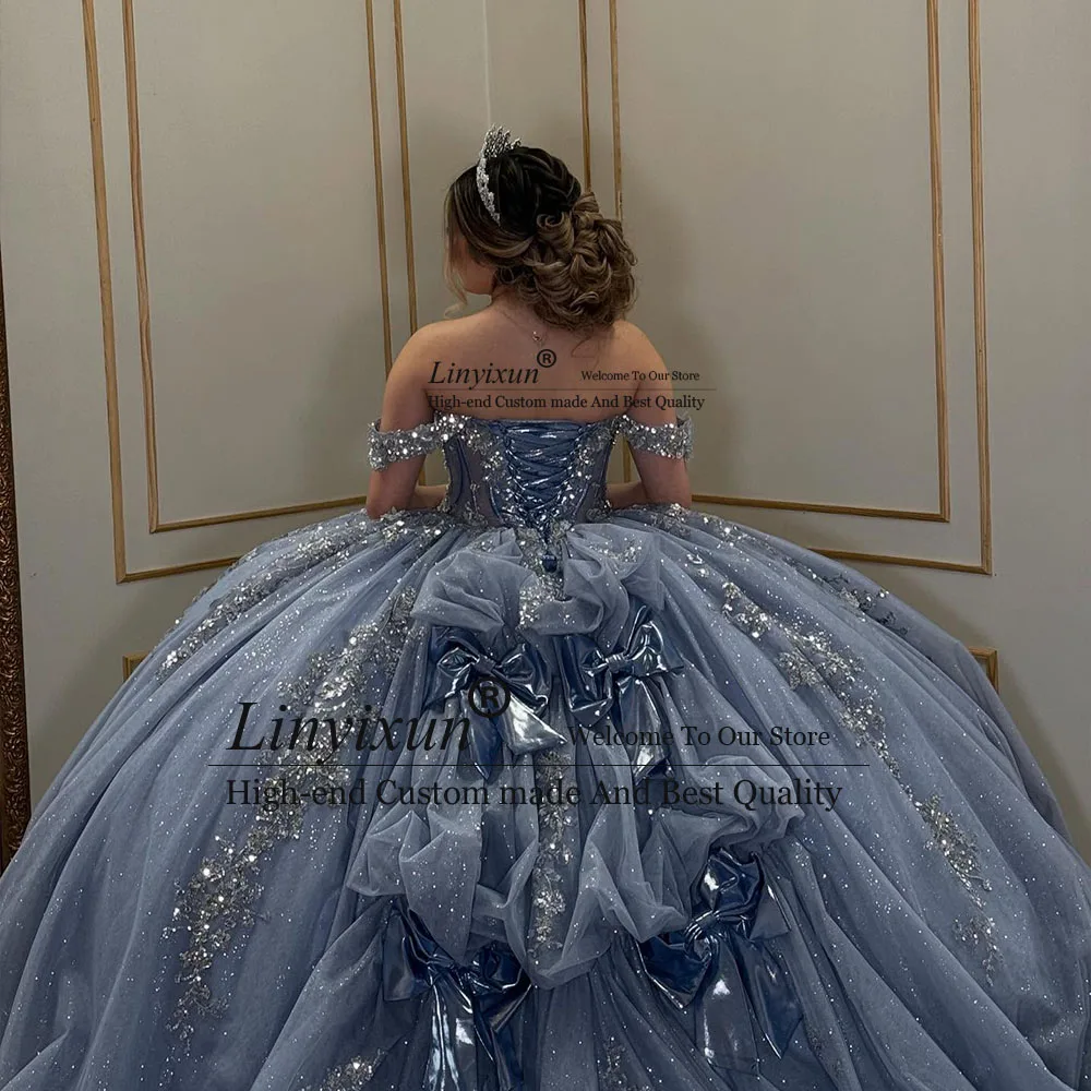 

Elegant Sequin Quinceanera Dresses 2025 Off Shoulder Ball Gowns Sweet 15 Birthday Party Appique Customized abiti da cerimonia