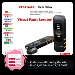 VFL 30KM 10MW 30MW Fiber Optic Tester Pen Tool FTTH Red Laser Optical Red Light Pen Visual Fault Locator USB charge LED lighting