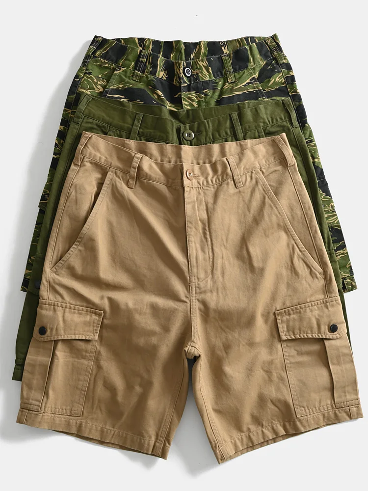 

American Retro Cotton Workwear orts Men's Casual Outdoor Five-Quarter Loose Straight Leg Trousers Breathable Summer Cargo P...