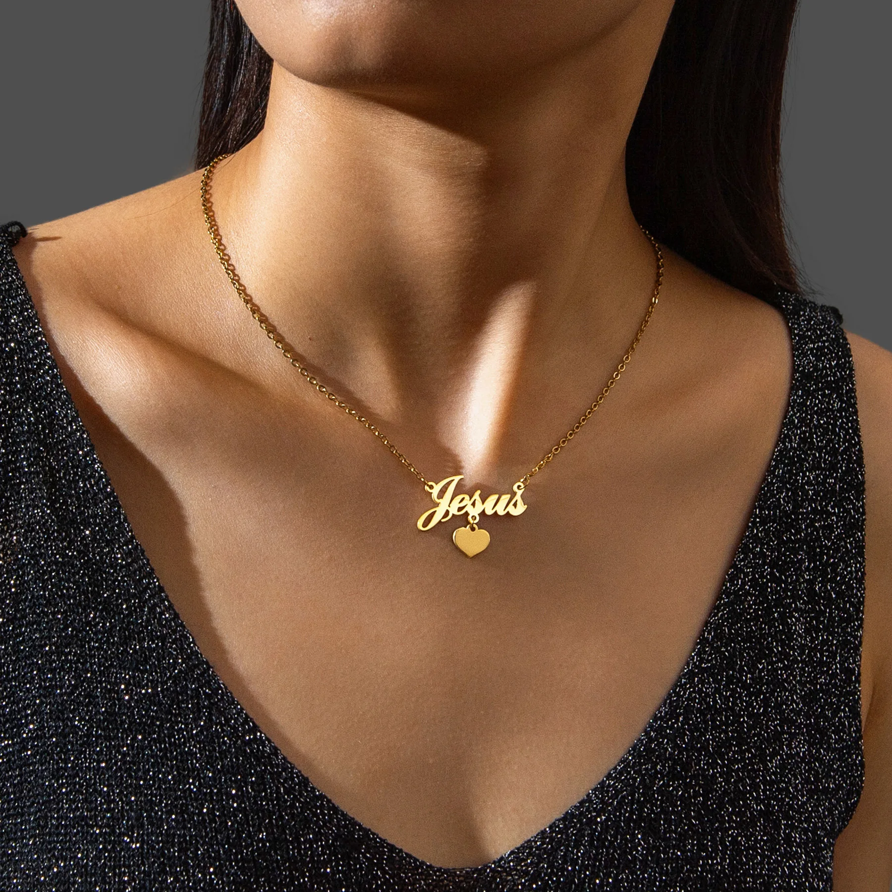 Atoztide Personalized Custom Name Necklace for Women Men Stainless Steel Hang Heart Stone Pendant Chain Birthday Jewelry Gift