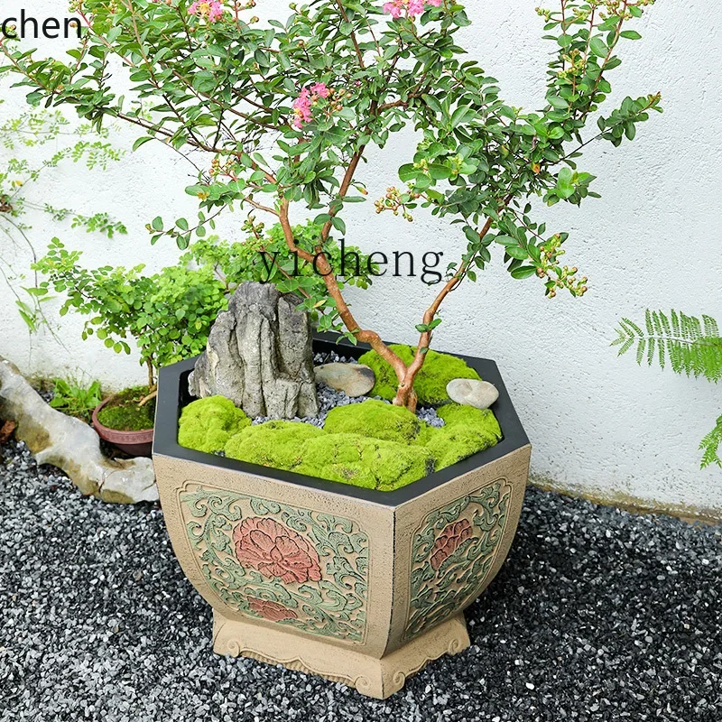 YFY  Chinese-style courtyard landscape arrangement large flower pot outdoor decoration planting bonsai