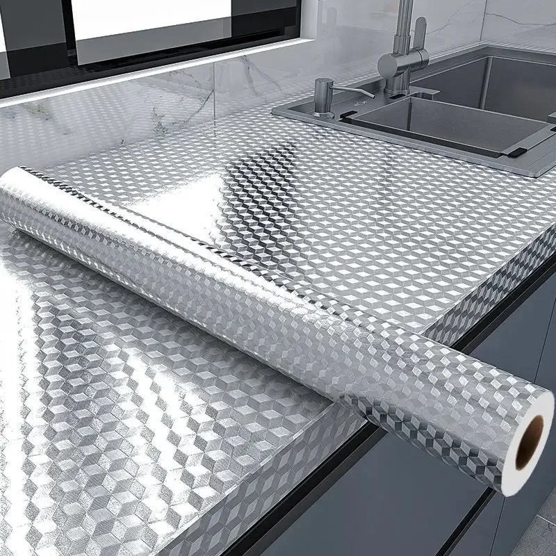 Modern Kitchen Oil-proof Self Adhesive Stickers Anti-fouling High-temperature Aluminum Foil Gas Stove Cabinet Contact Wallpaper