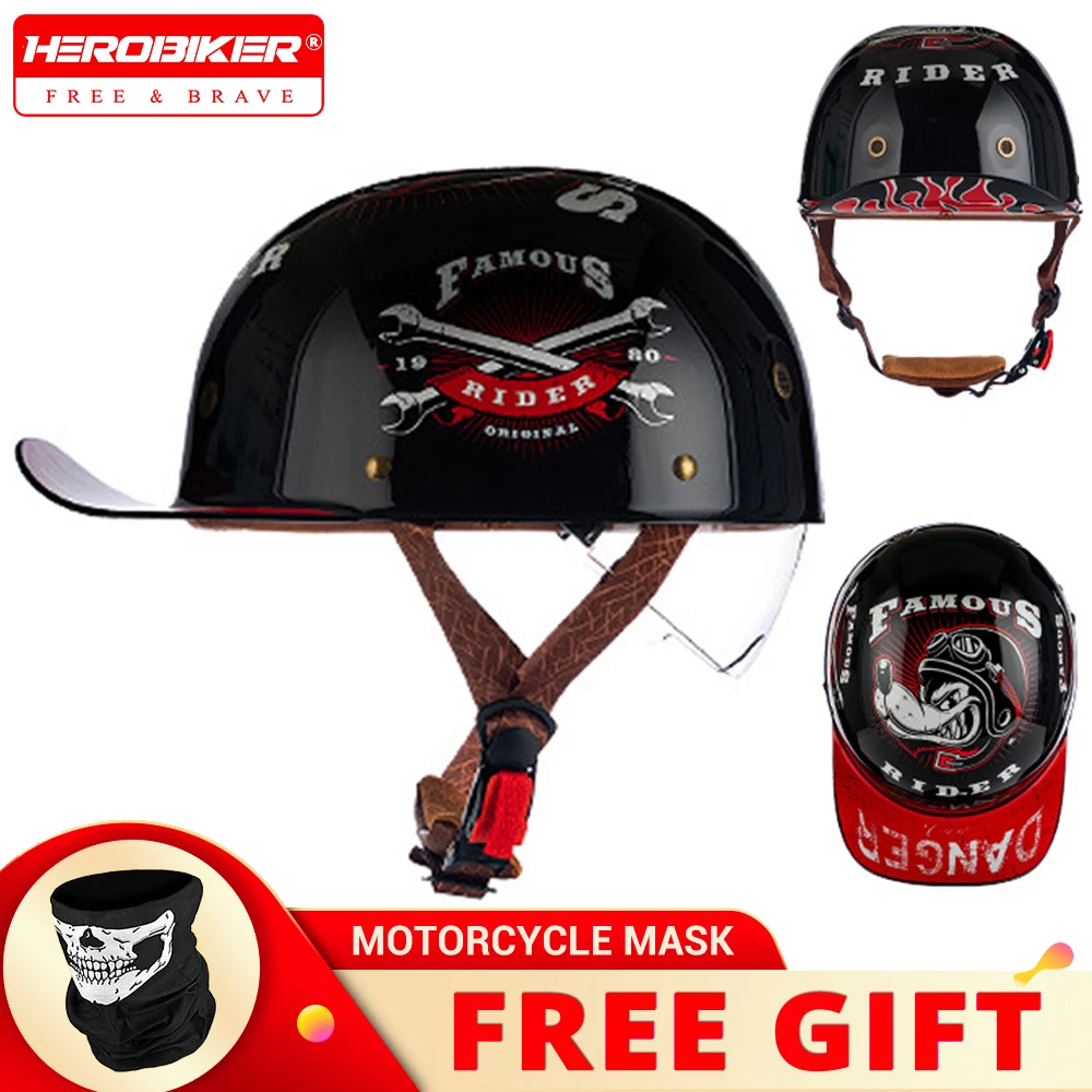 

Motorcycle Helmet Street Retro Baseball Cap Moto Helmet with Clear Lens Half Helmet Men Women Capacete De Moto ECE DOT Approved