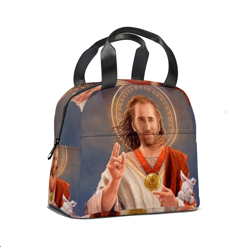 Nicolas Cage, Saint Nicolas of Cage, Nic Cage Original Religious Painting Lunch Box Women Multifunction Cooler Thermal Food