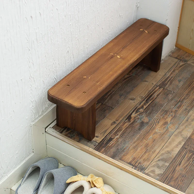 Retro Solid Wood Shoe Stool, Outdoor Long Bench, Multifunctional Storage for Courtyard and Balcony, Classic Design