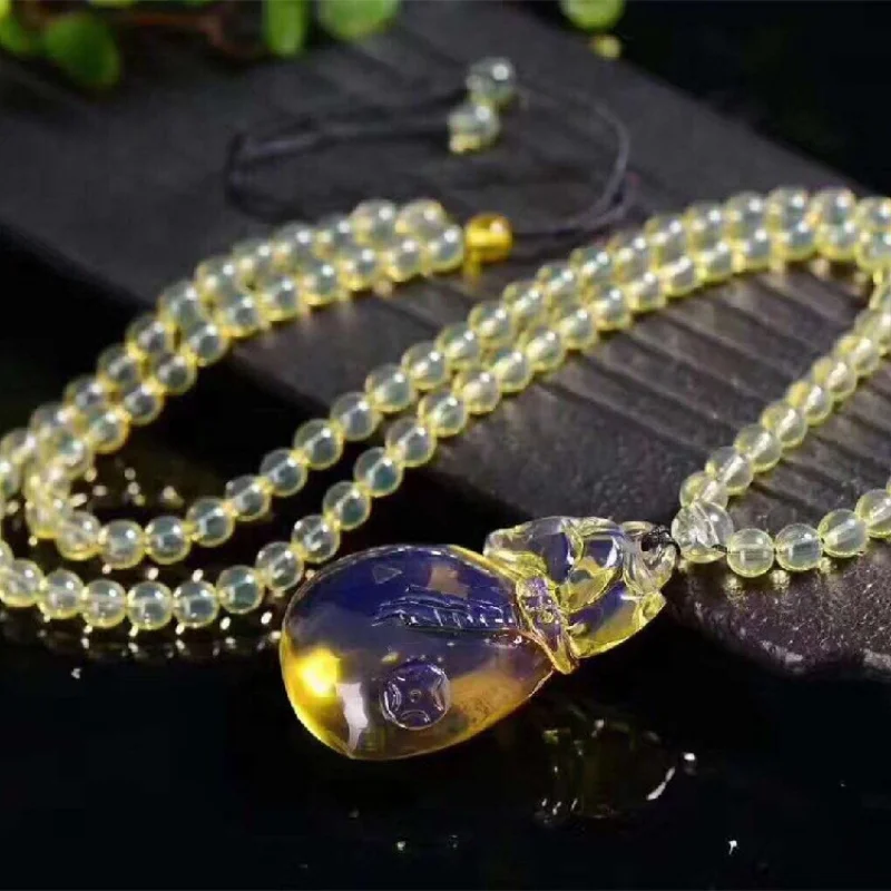 Kimpeli Live Blue Amber Maitreya Buddha Pendant Amber Rough Stone Purse Fu Lu Shou Necklace Men's and Women's Pendants image 4