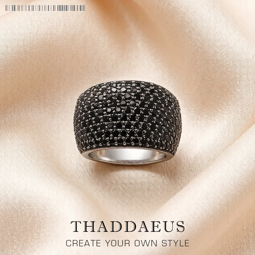 Black Pave Cocktail Ring Europe Style Fine Jewerly For Women Men 2022 Spring Vintage 925 Sterling Silver Gift